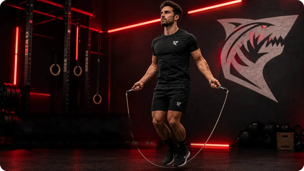 Athlète SKWALE à la corde à sauter dans une salle de sport